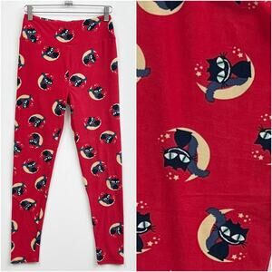 LULAROE Black Cat on the Moon Leggings‎ Red Stretchy Super Soft Women's One Size